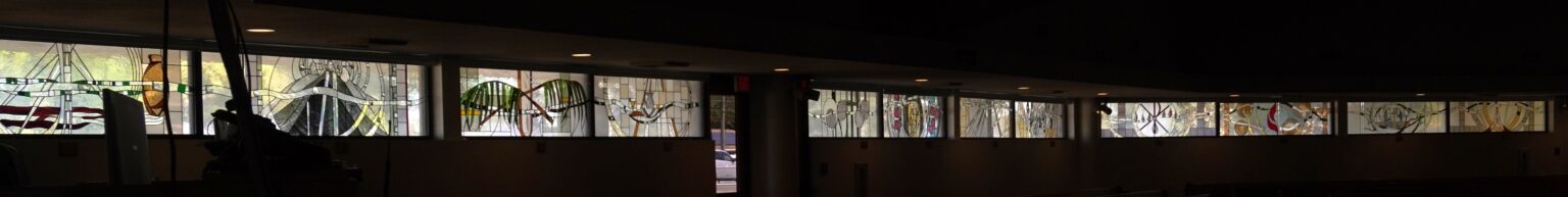 picture of all the windows running along the length of the chapel. 